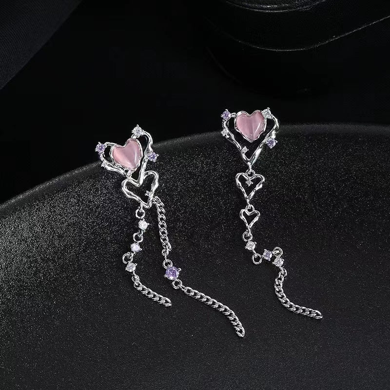 Original design love cat's eye stone necklace female temperament girls sweet cool pink necklace