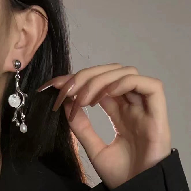 Abstract branch freshwater pearl earrings