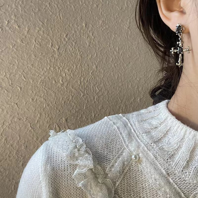 Coffee Gold Vintage Cross Earrings