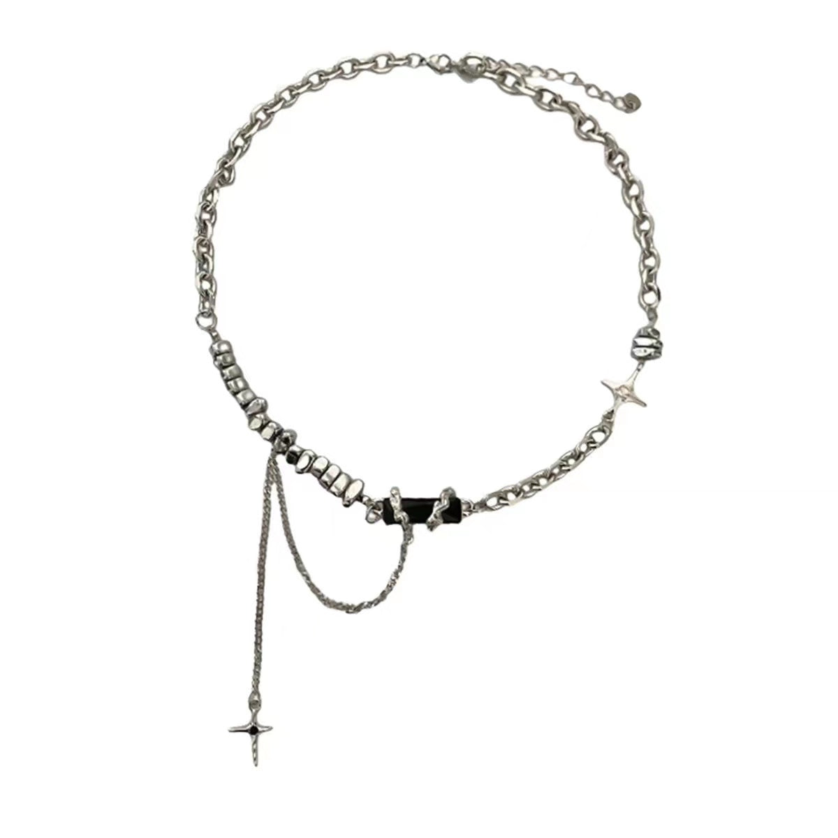 Black diamond gravel stitching star mans tassel necklace men and women light luxury ins niche design hip-hop cold wind collarbone chain