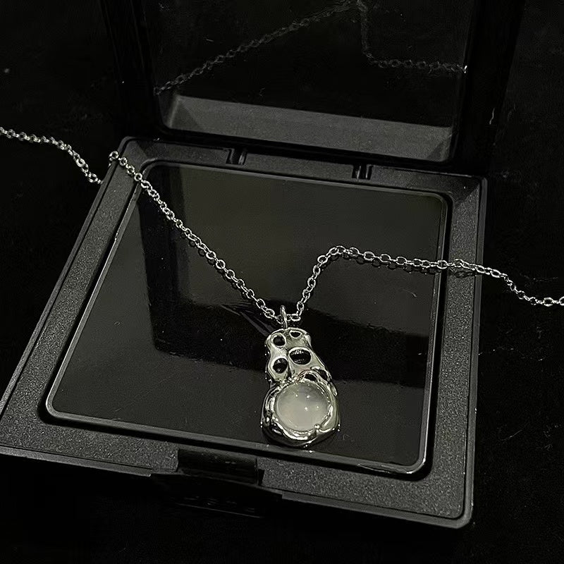 Niche design opal set ins cold wind open ring personality minimalist necklace senior sense earrings female