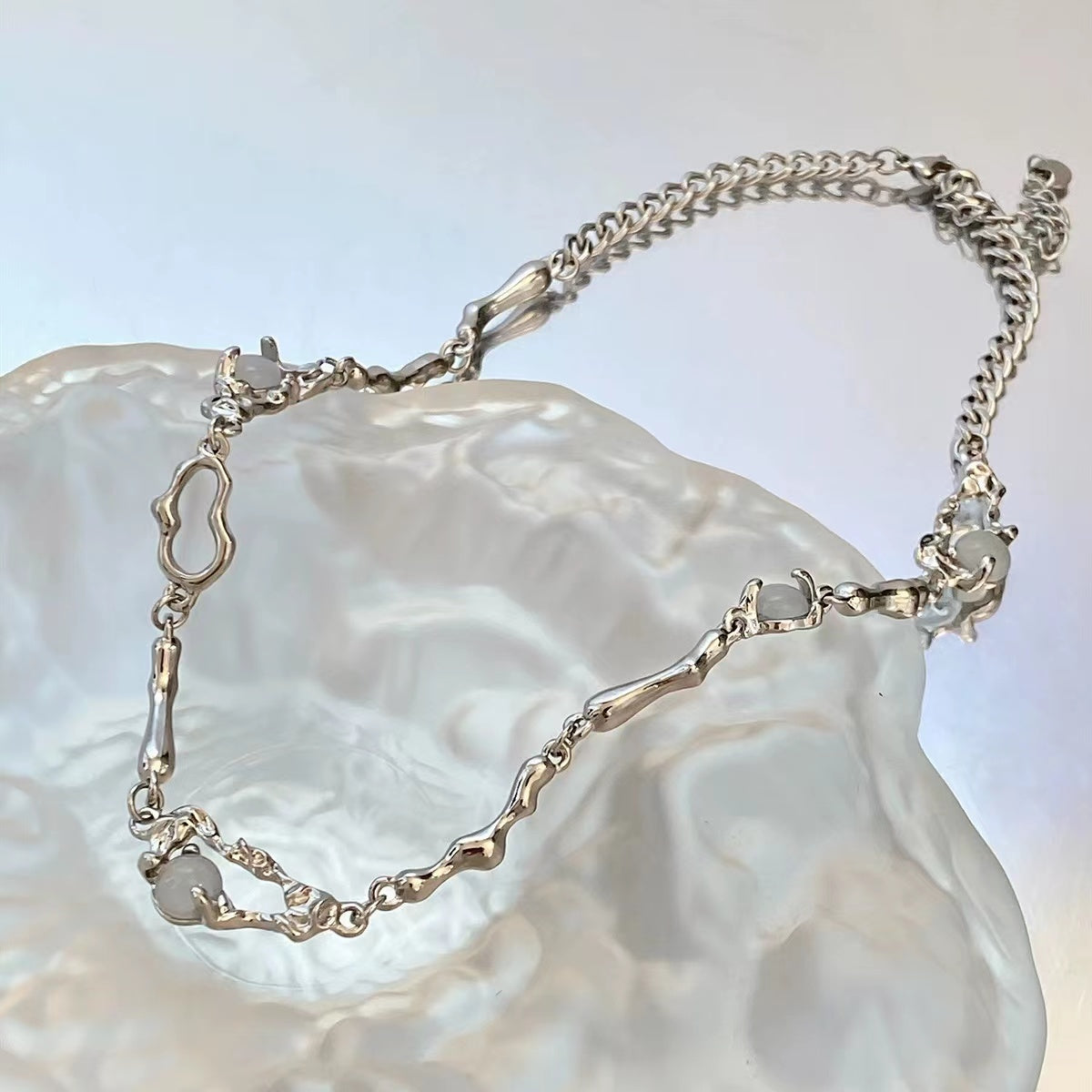 Twisted pin patchwork moonstone necklace