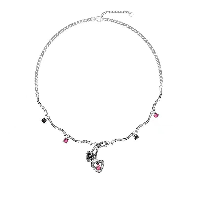 Cherry love necklace female sweet cool wind personality trend zirconia spicy girl necklace niche design sense of the new collarbone chain