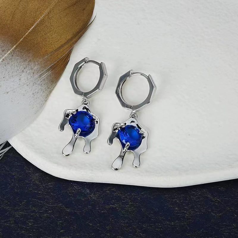 Earrings female cold wind senior design sense new blue rhinestone accessories fashion temperament personality earrings