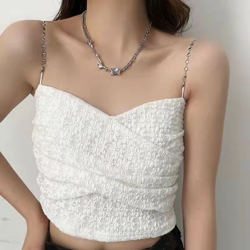 Diamond round silver collarbone chain