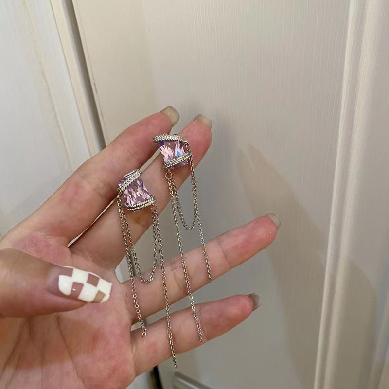 925 silver needle zirconia tassel fairy purple tassel earrings niche design sense super fairy sweet cool wind earrings female tide