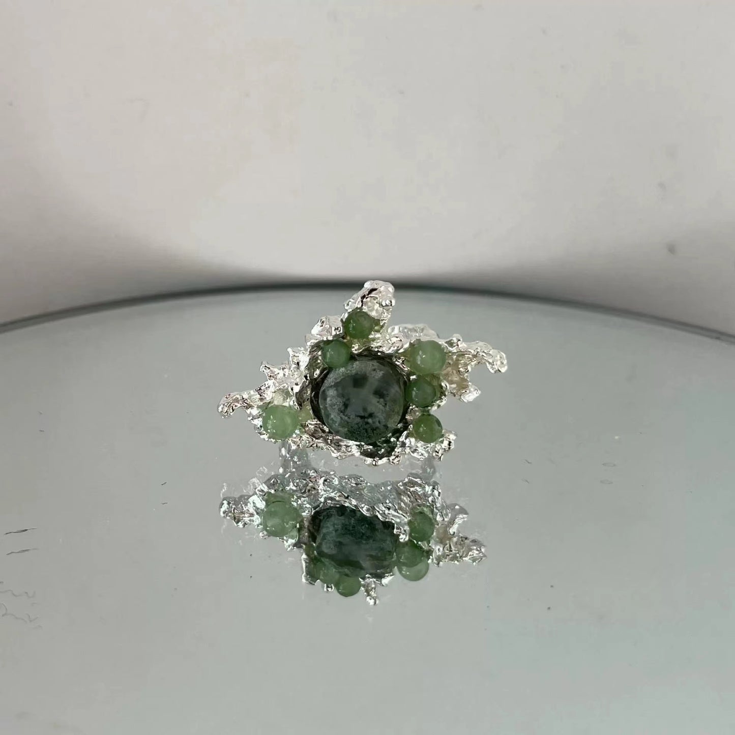 Original design a variety of hand-beaded crystal tourmaline lava texture ring women ins light luxury premium feeling ring