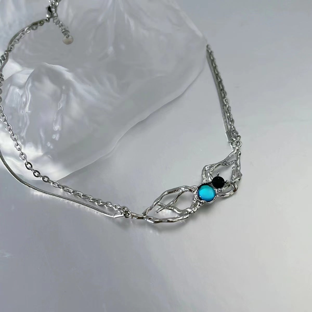 Dreamy blue irregular patchwork pearl necklace
