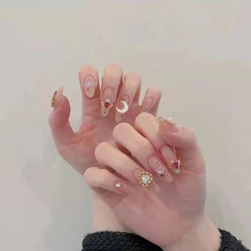 Ice moon wearing nail patch finished beautiful girl wear white nail