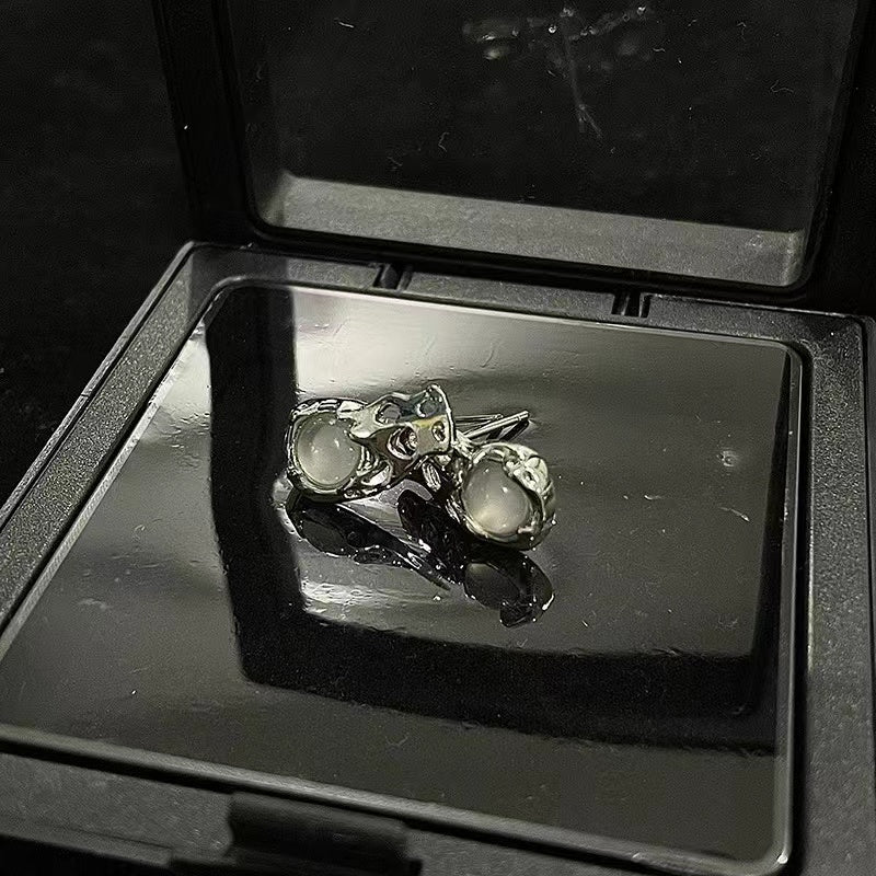 Niche design opal set ins cold wind open ring personality minimalist necklace senior sense earrings female
