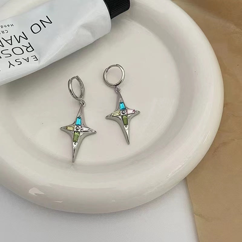 Star body hand-beaded colorful pearl mansard necklace female hip-hop chain collarbone chain niche earrings