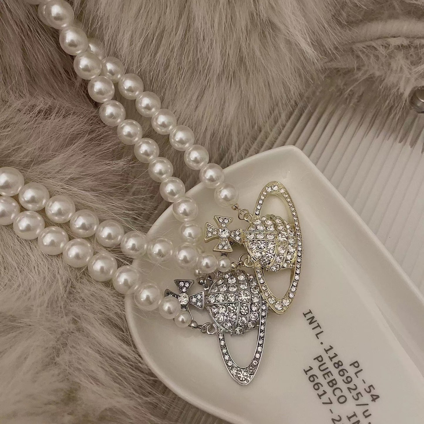Vintage classic pearl choker Swarovski rhinestone collarbone chain
