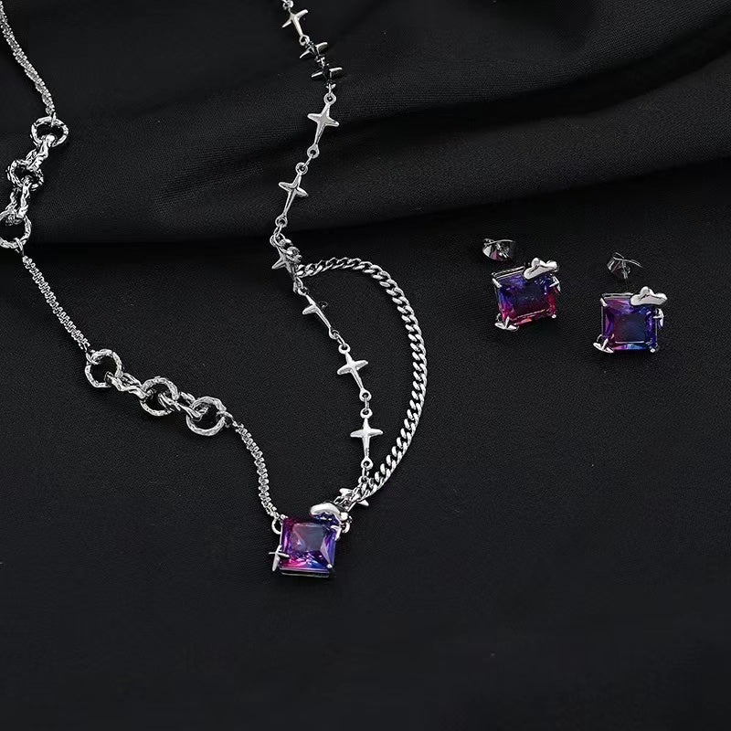 Color zircon necklace female ins cold wind senior sense of personality trend splicing accessories Korean sweet cool collarbone chain