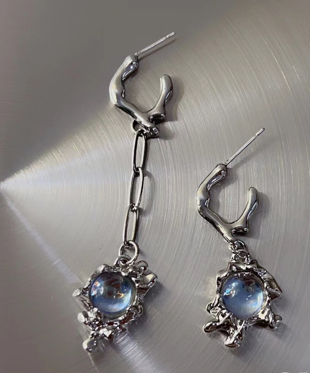 Asymmetric moonlight stone Tassel Earrings