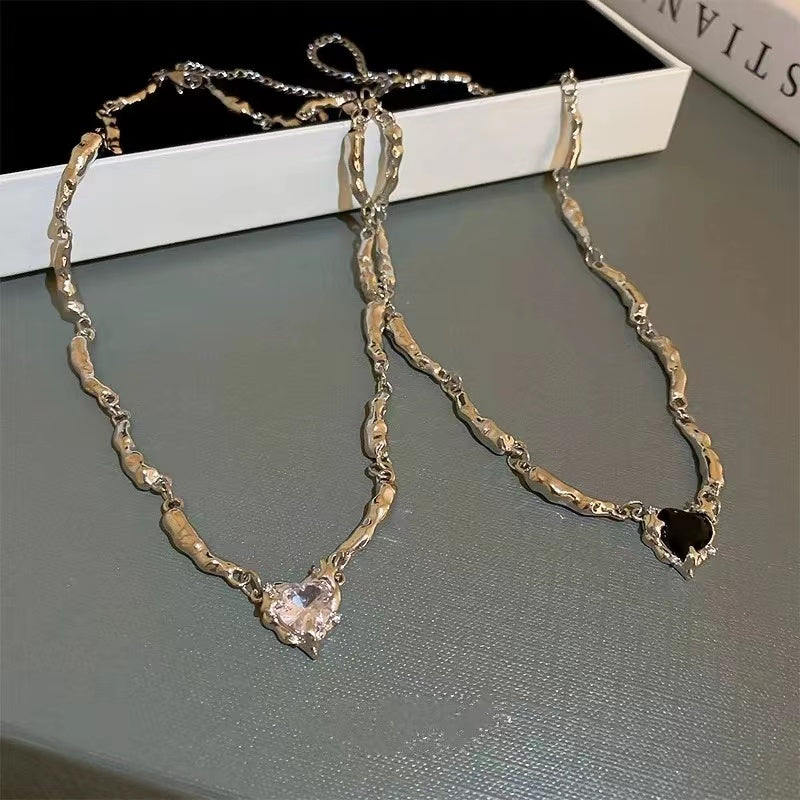 Irregular zirconia love necklace ins sweet cool cold wind fashion collarbone chain niche net red necklace female