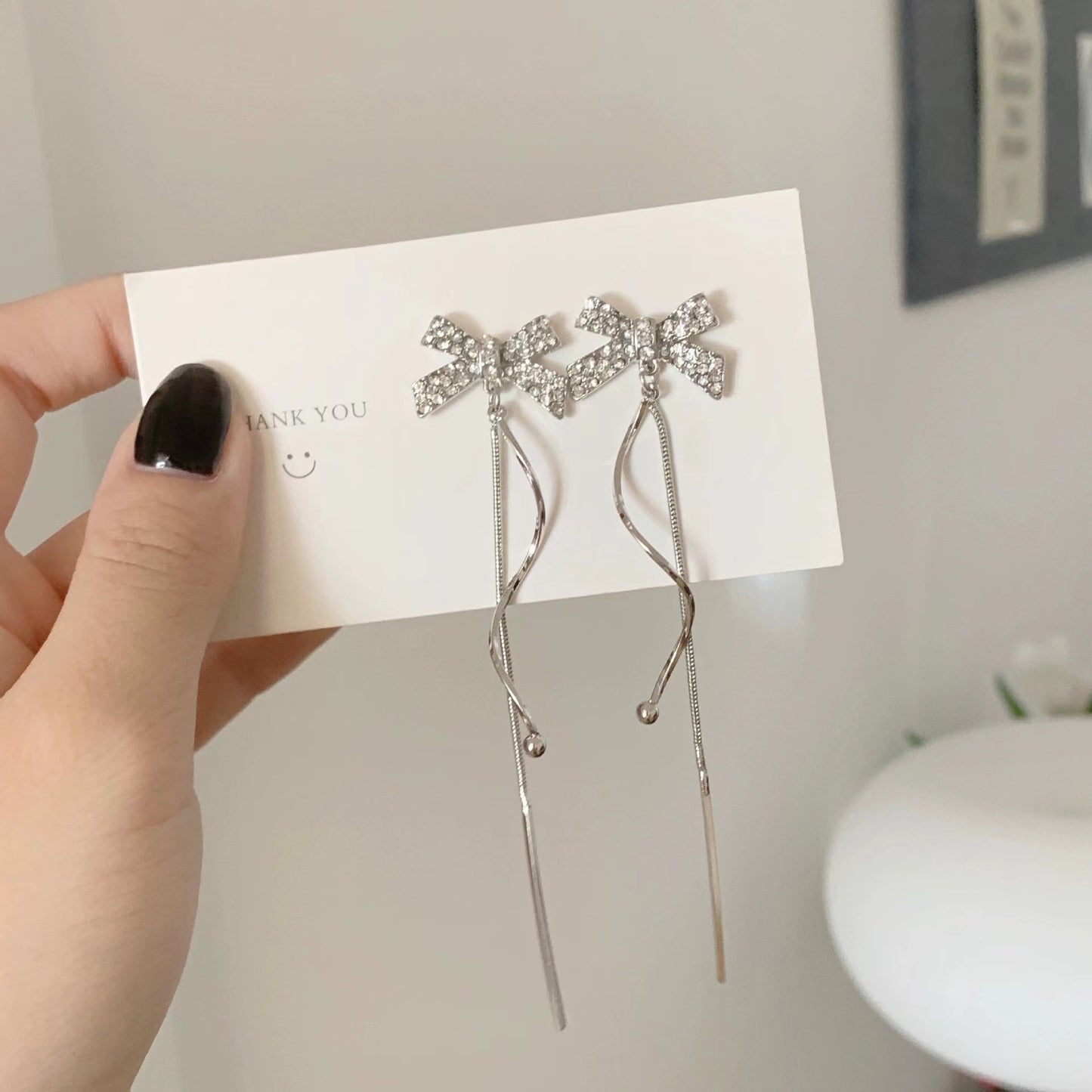 S925 silver pin 2022 new tassel bow earrings female earrings