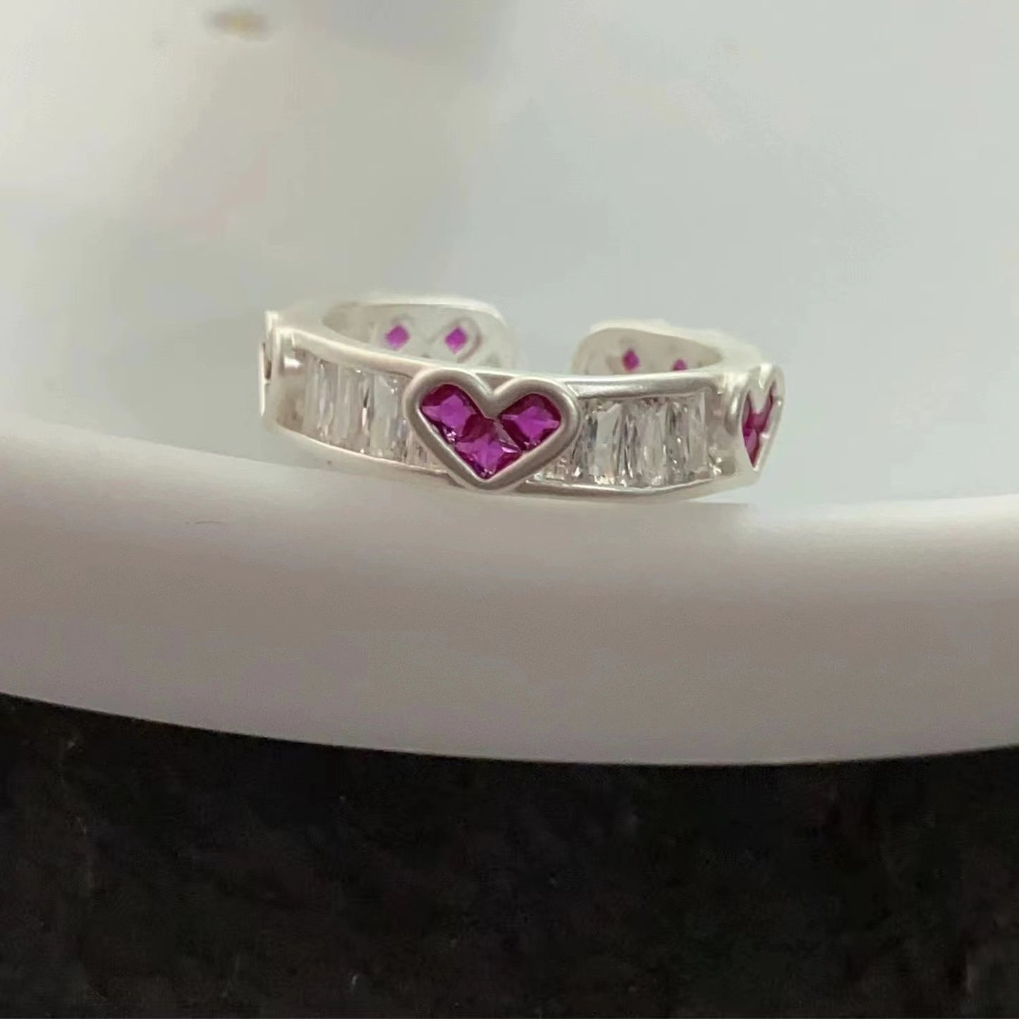 Colorful love ring female niche design with diamond finger ring
