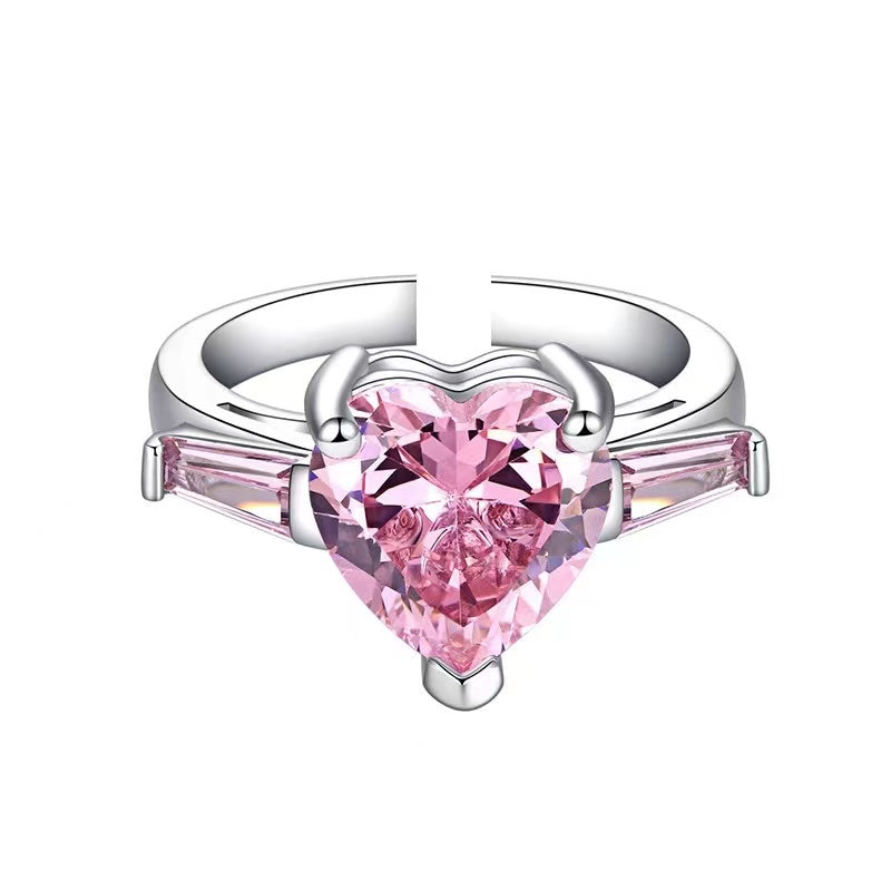Sweet cool wind pink love ring female niche design light luxury index finger ins premium feeling inlaid zirconia open ring