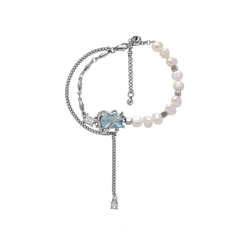 Blue glass series necklace female wholesale niche design new Chinese senior sense of fresh sweet cool wind collarbone chain jewelry