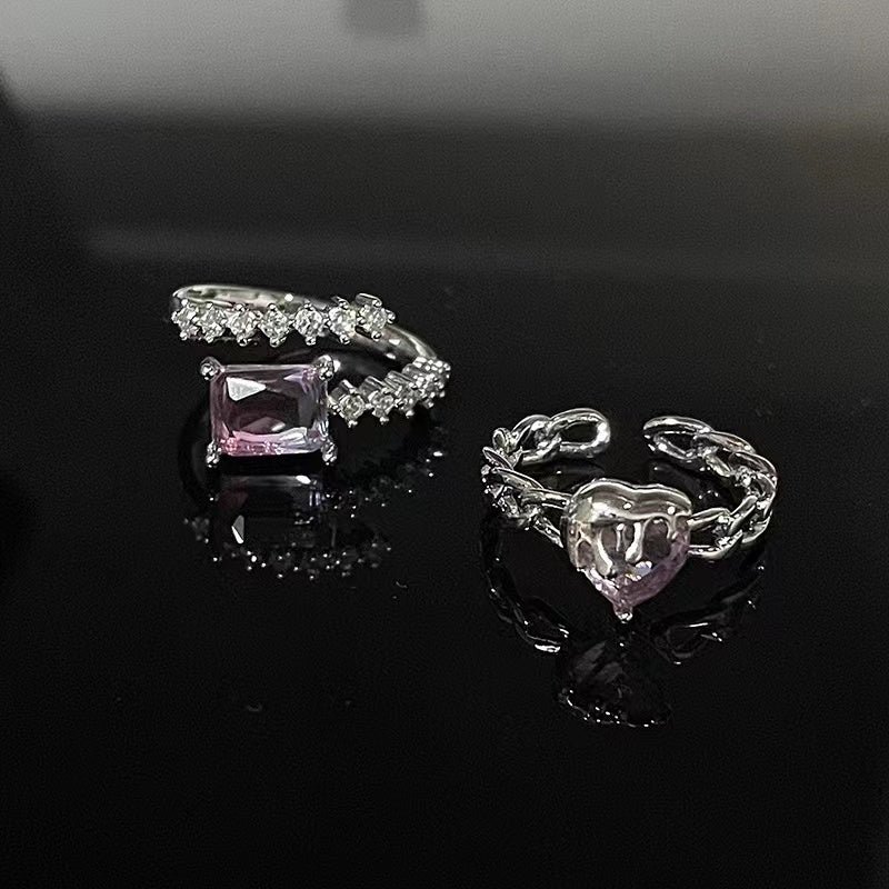 Niche design pink diamond zircon sweet ins cold style high sense ring