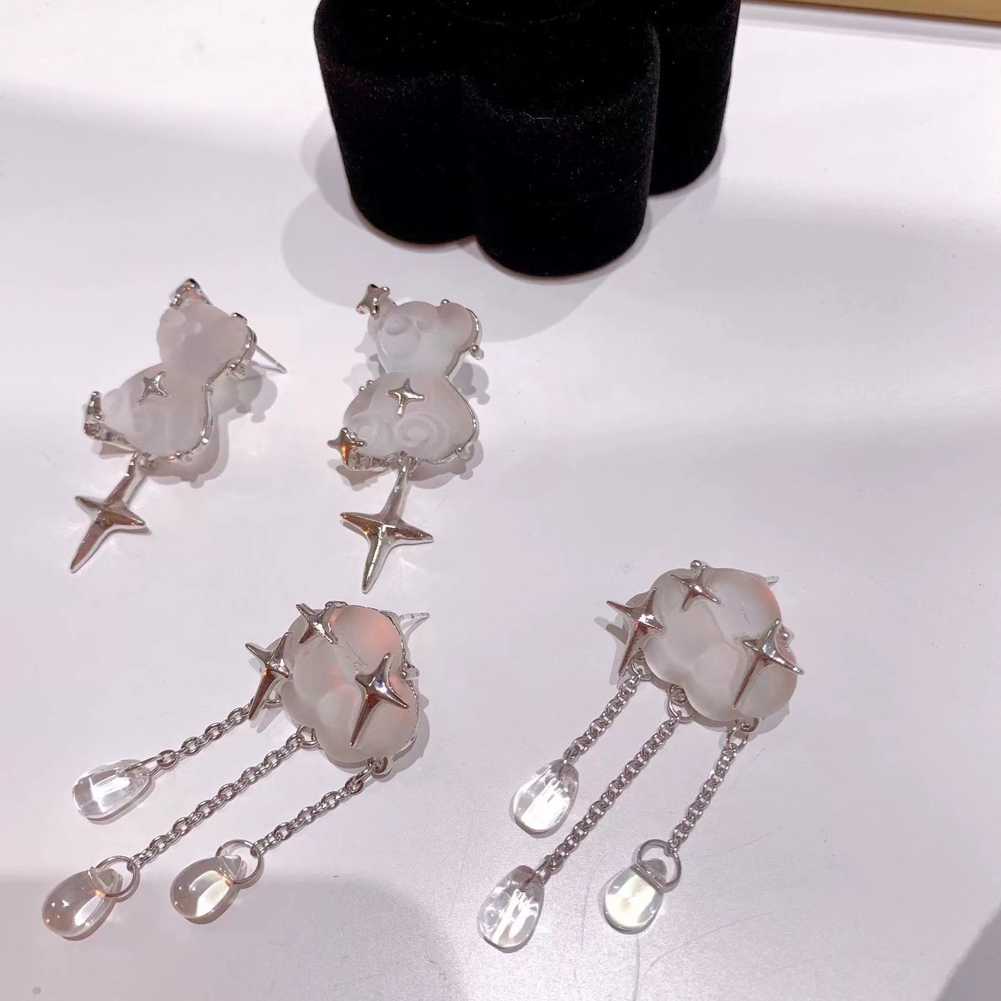 star, Little Bear Earrings, net red, new clouds, water drops, long Tassel Earrings