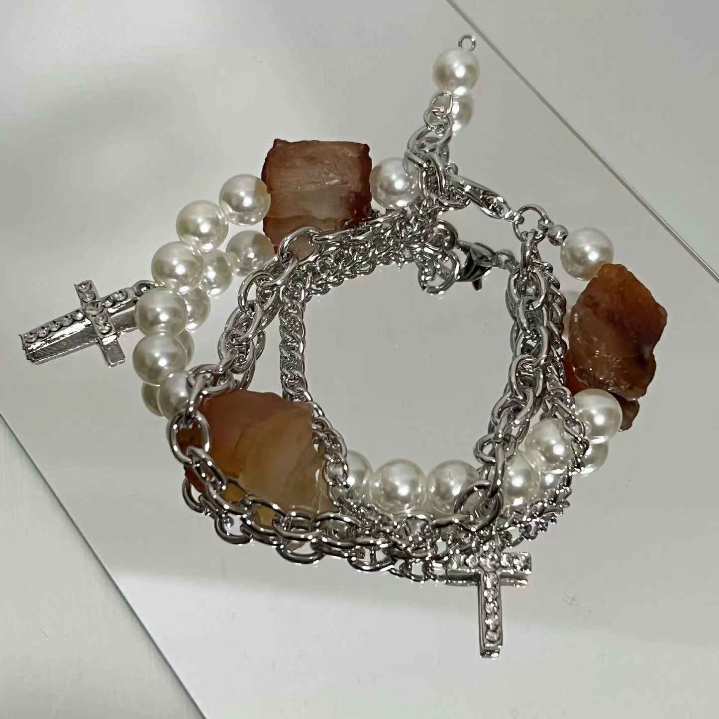 Artificial ore shell beads metal cross niche country trend necklace