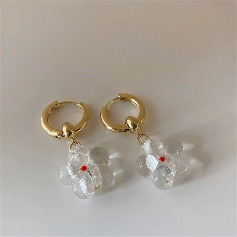 colorful glass flowers Handmade minority retro Earrings