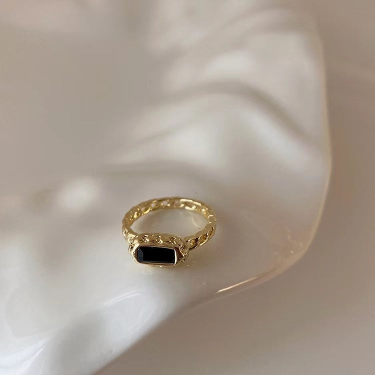 French vintage zircon metal pearl oil drip checkerboard ring