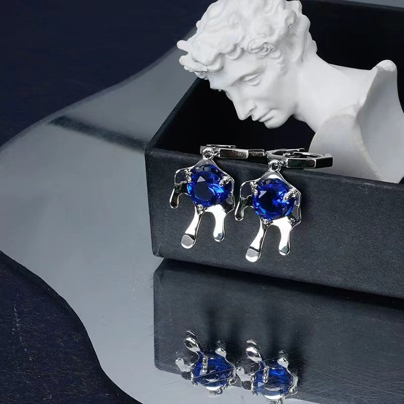 Earrings female cold wind senior design sense new blue rhinestone accessories fashion temperament personality earrings