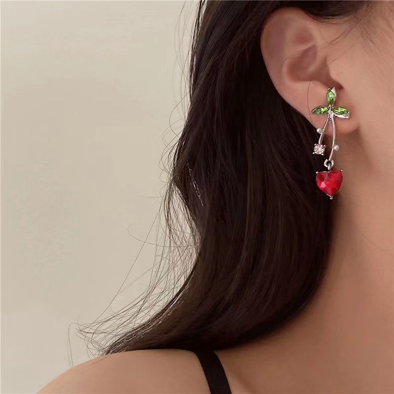 Earrings new tide red gemstone love design senior sense niche temperament earrings fashion earrings