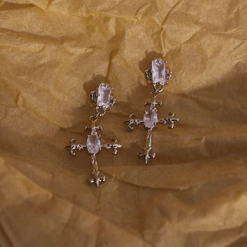 Coffee Gold Vintage Cross Earrings