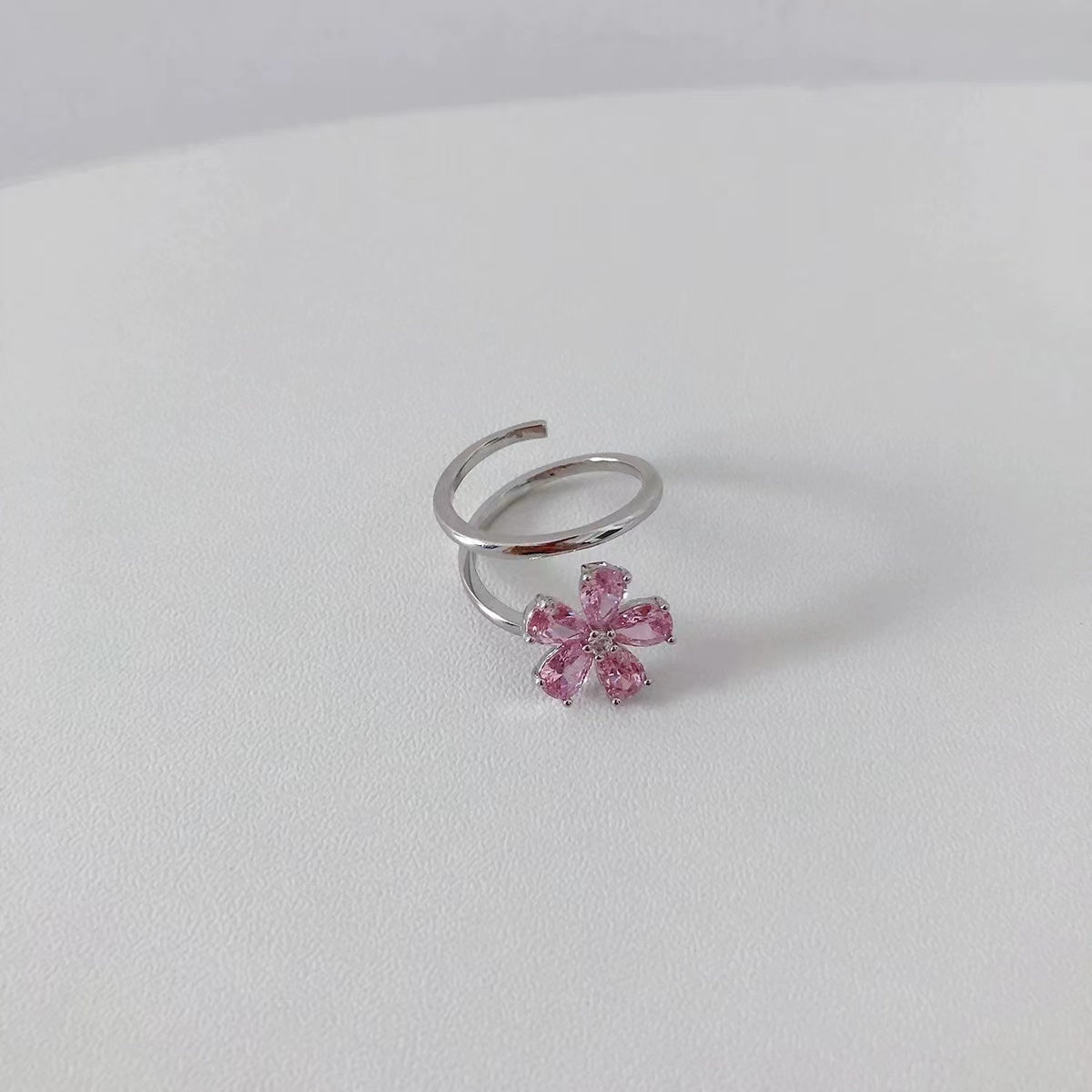 Pink love zirconia ring female niche design light luxury versatile exquisite senior sense open ring