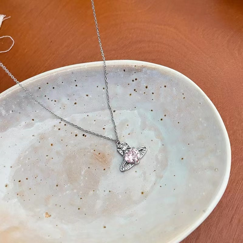 Fashion commuter senior sense of simplicity hair accessories Saturn planet light luxury zirconia necklace