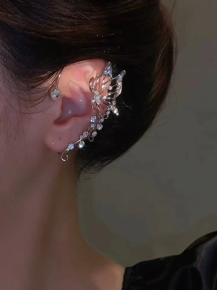 The new super fairy butterfly elf ear hangings light luxury niche design sense ear clips Sen system personality fashion