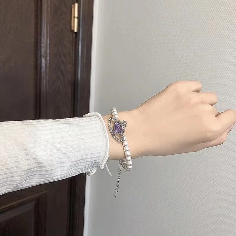 Fantasy purple planet temperament silver needle earrings bracelet necklace
