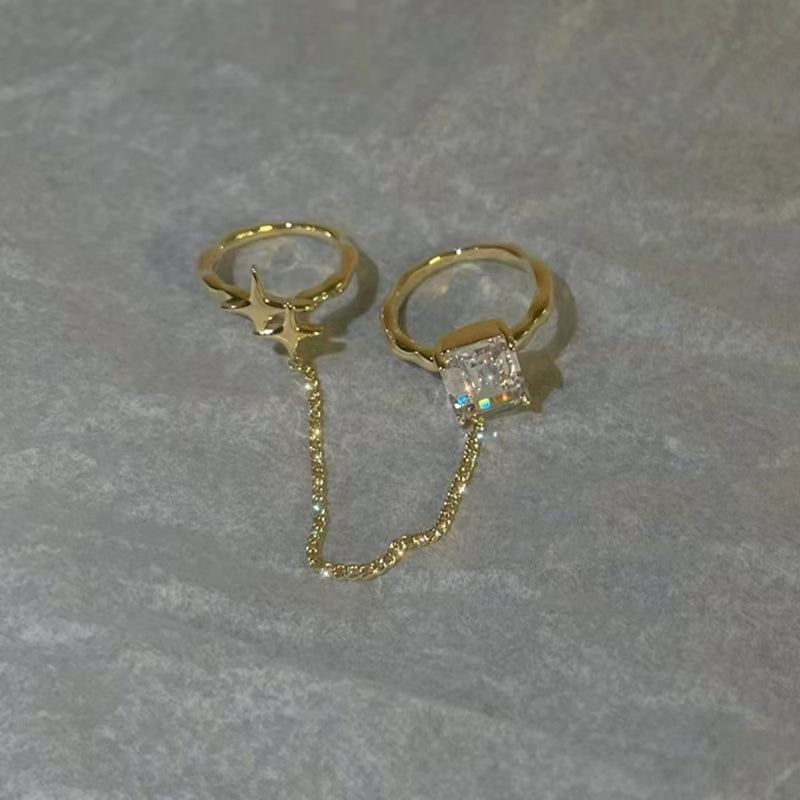 Chain opening niche design sense ins cold wind senior sense set diamond zirconia simple irregular ring