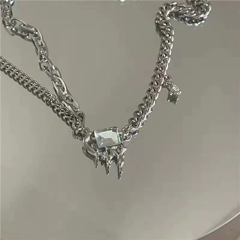 New zirconia stitching necklace female light luxury niche design senior sense of fashion versatile temperament collarbone chain