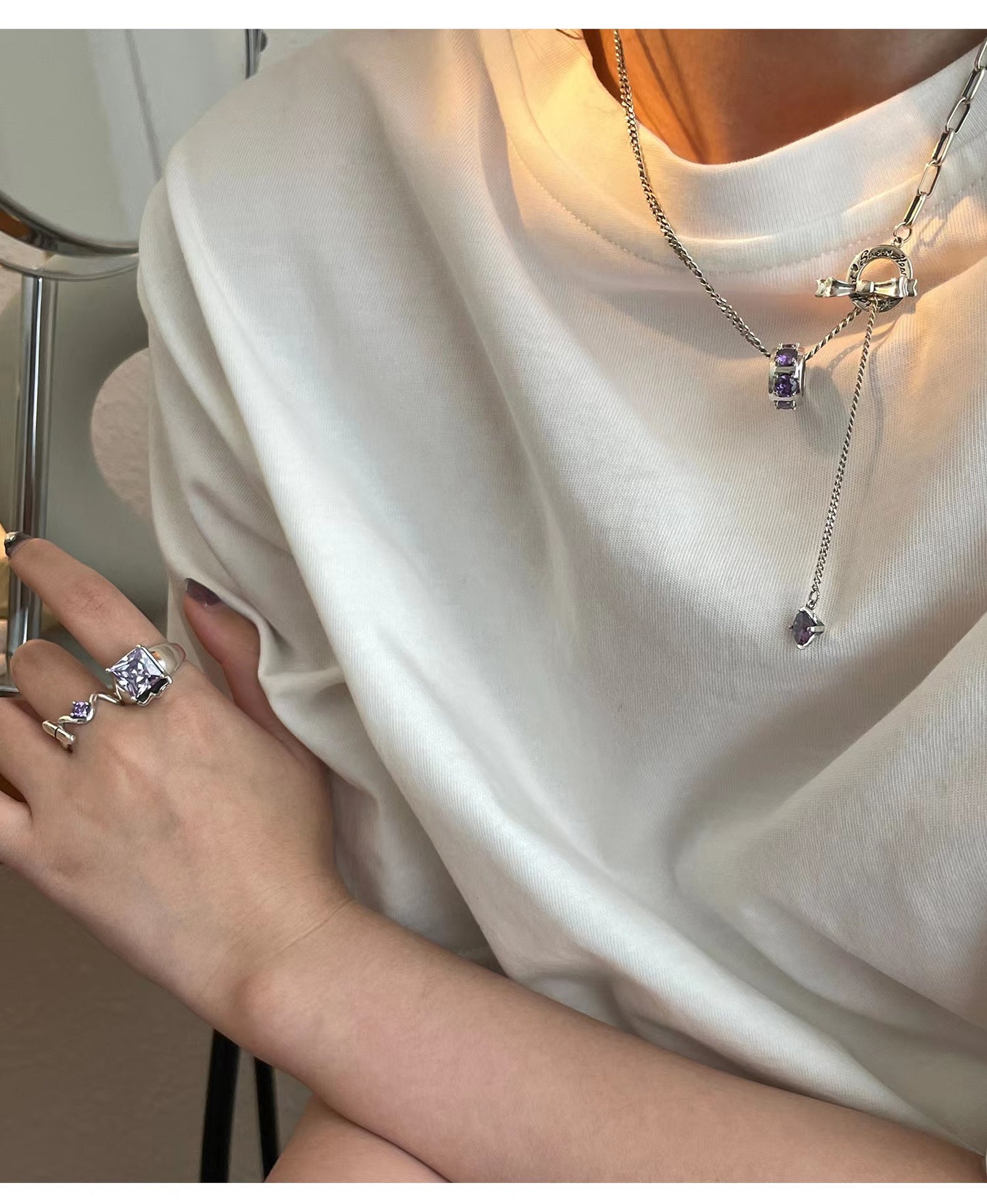 s925 sterling silver zirconia OT buckle bow necklace sweater chain female autumn and winter light luxury niche design sense fashion senior