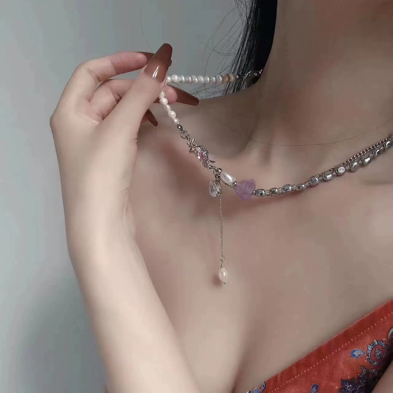 Sweet Cool Pearl Heart Necklace