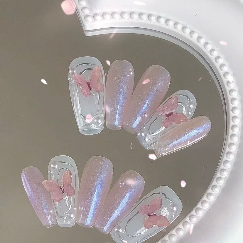 Flowing sand three-dimensional small butterfly ins wind cute full pure desire wind handmade nails