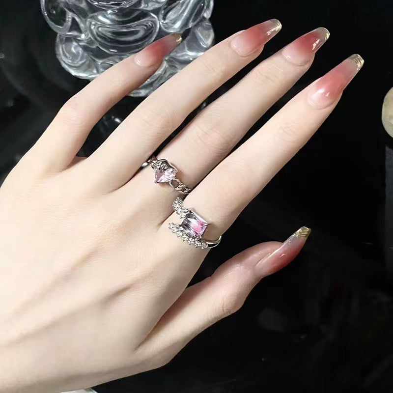 Niche design pink diamond zircon sweet ins cold style high sense ring