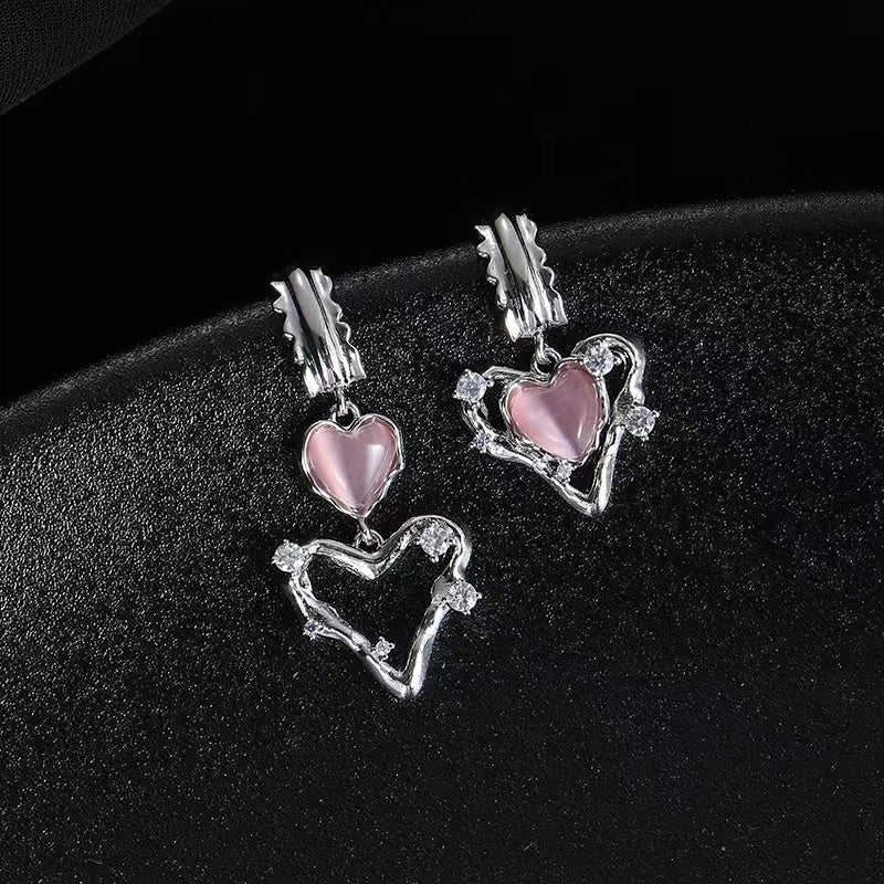 Original design love cat's eye stone necklace female temperament girls sweet cool pink necklace