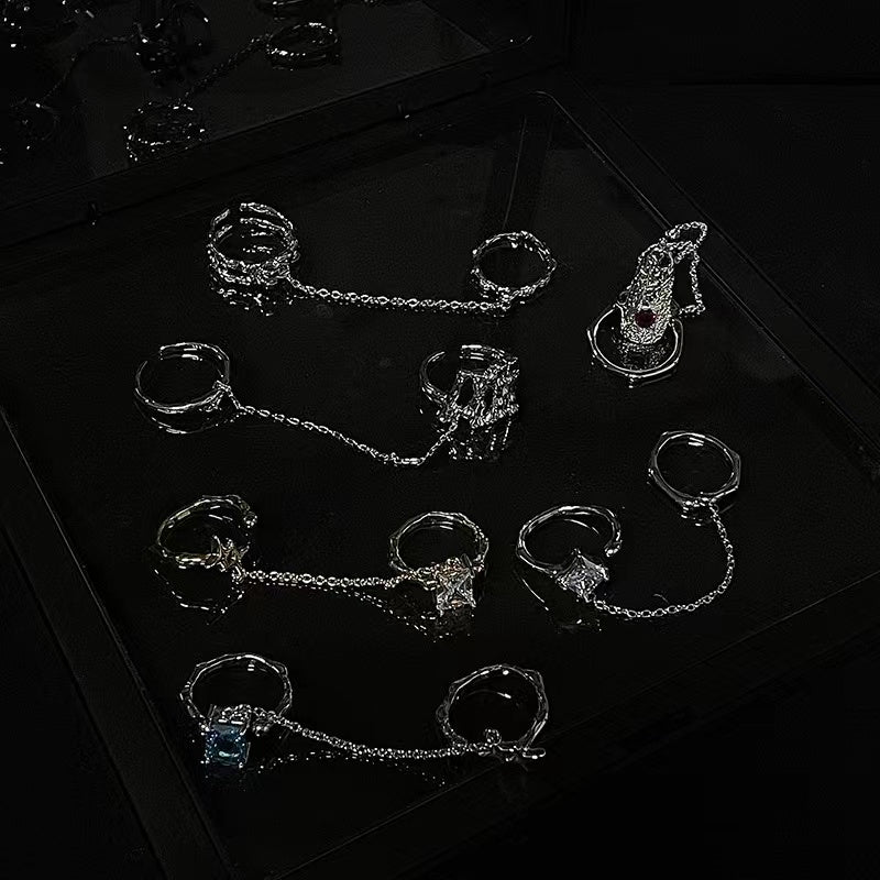 Chain opening niche design sense ins cold wind senior sense set diamond zirconia simple irregular ring
