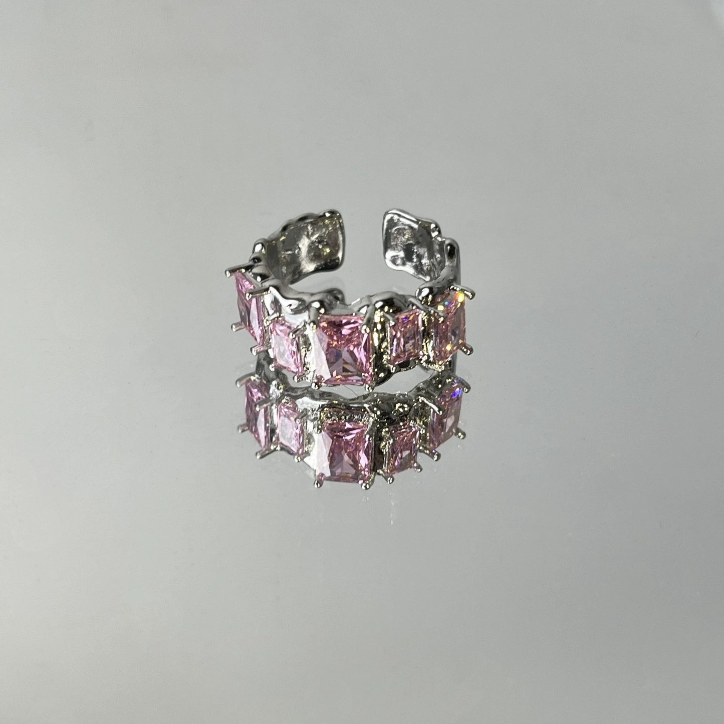 Rose Nebula Collection rose metal texture pink zirconia couple ring