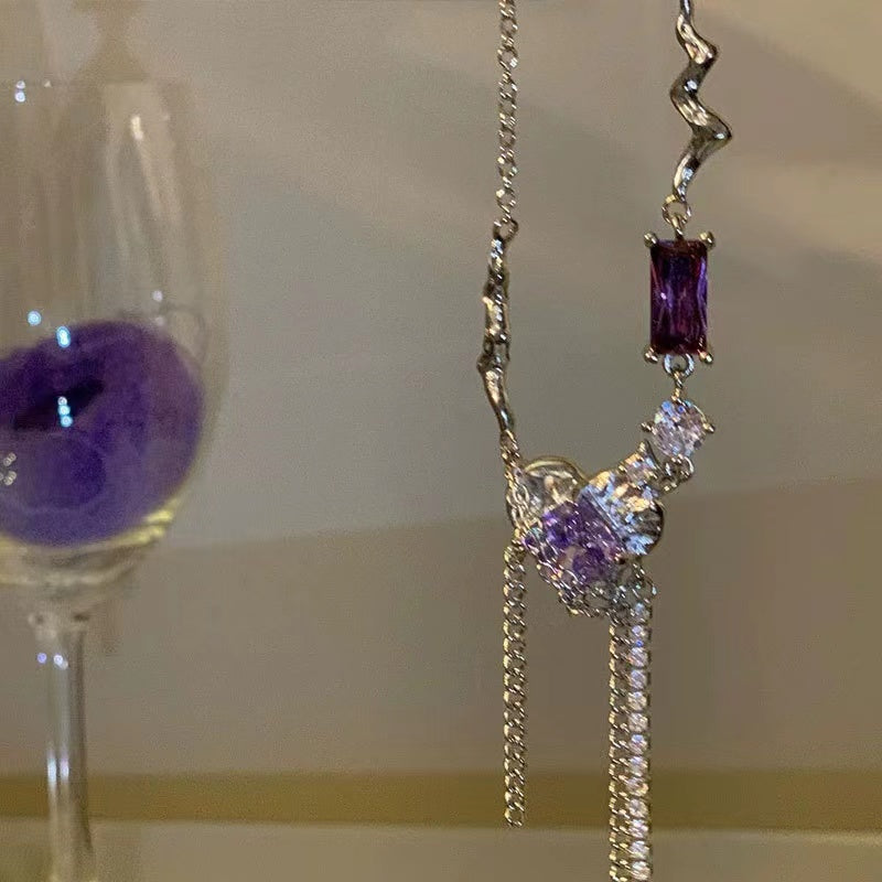 Purple zirconia love metal titanium steel necklace ins female niche design sense temperament personality hundred with collarbone chain