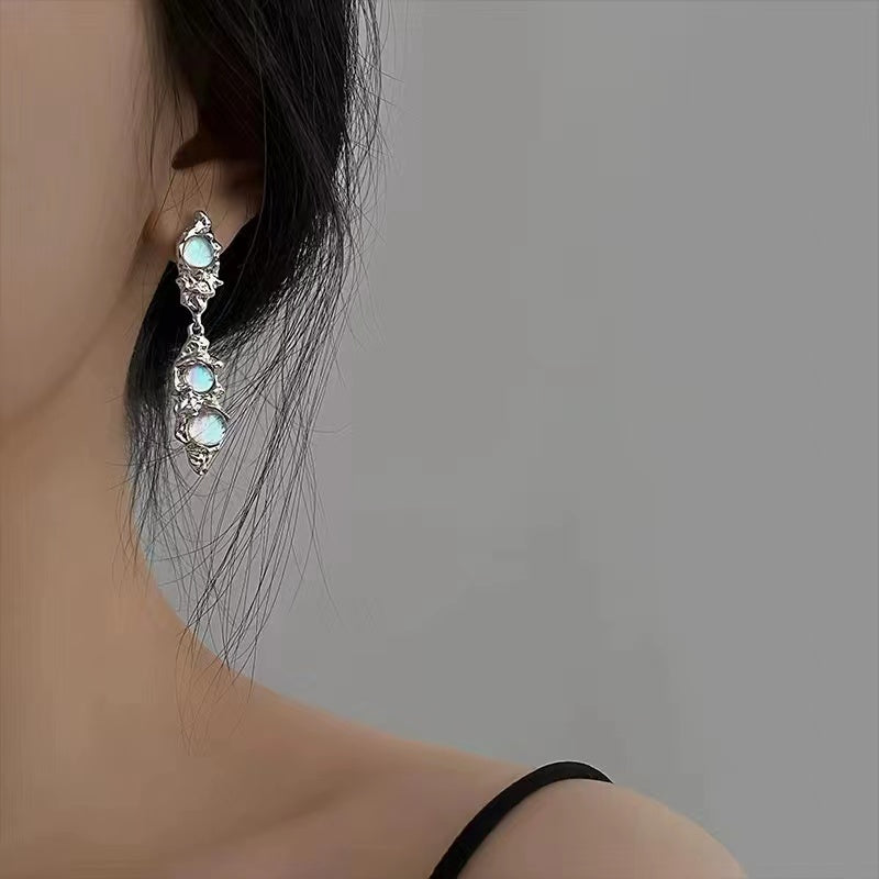 light luxury liquid opal stone earrings