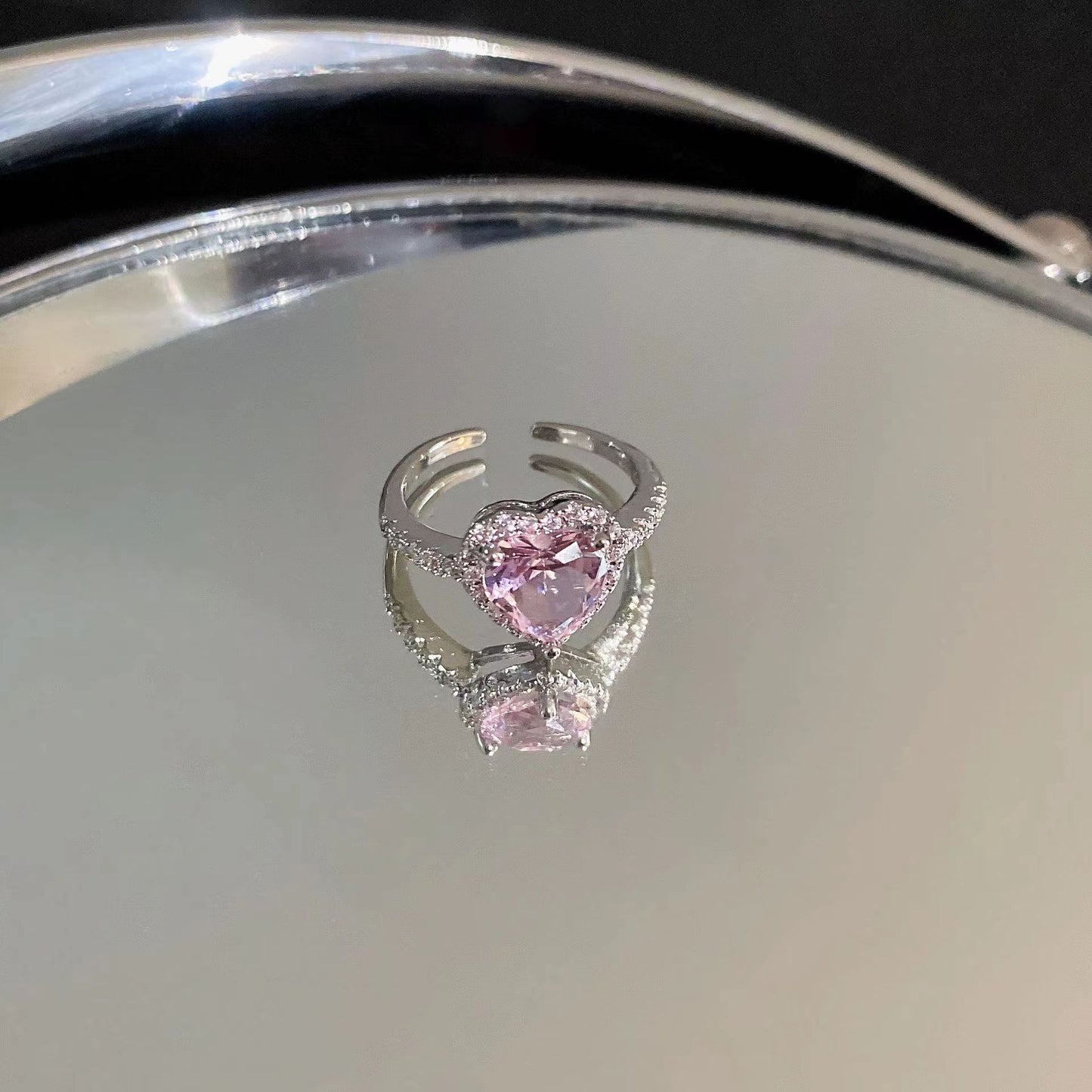 Zircon diamond ring heart opening ring temperament light luxury high sense ring