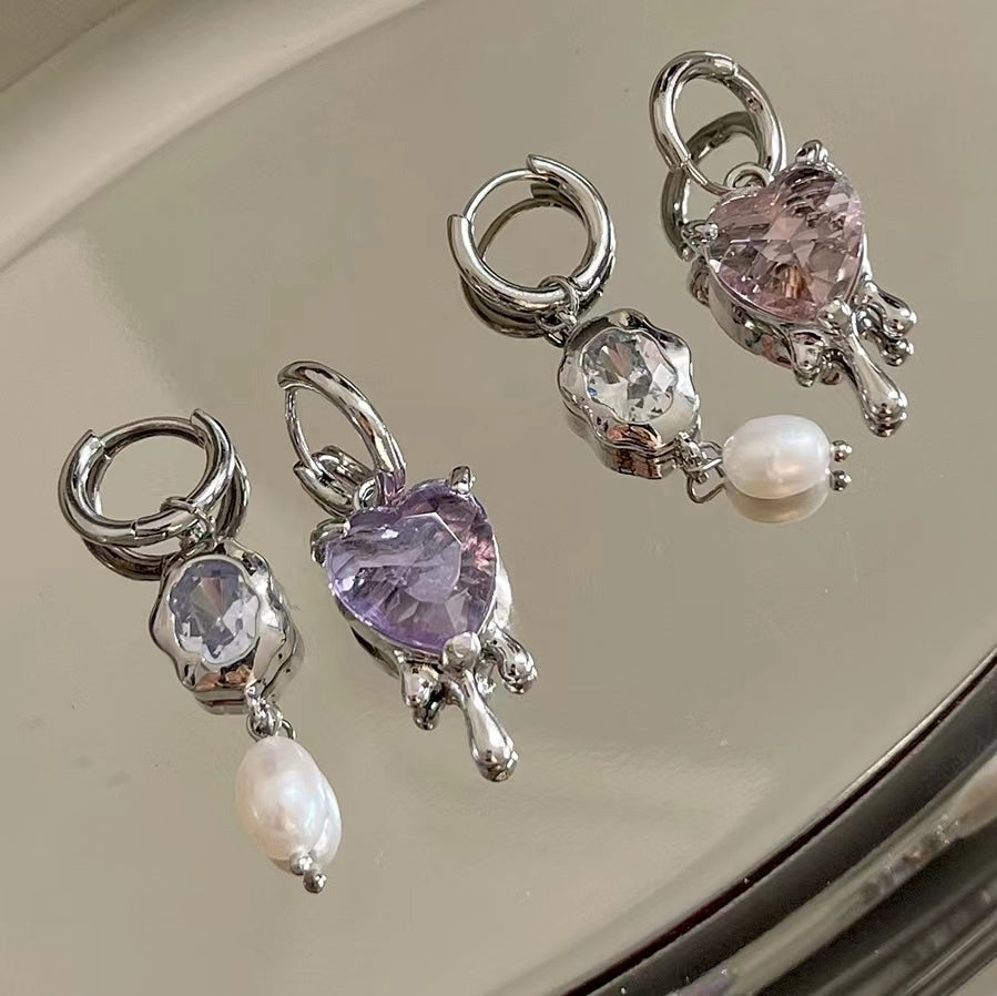 Melted heart zircon crystal earrings