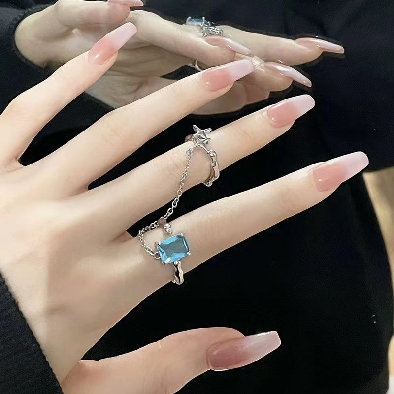 Wholesale niche design sense women's ring senior ins cold wind set diamond zircon chain French open index finger ring