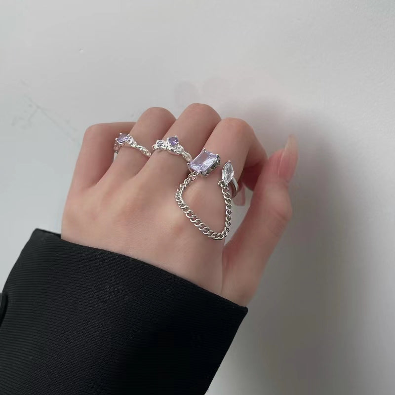 Purple Irregular Metal Diamond Ring